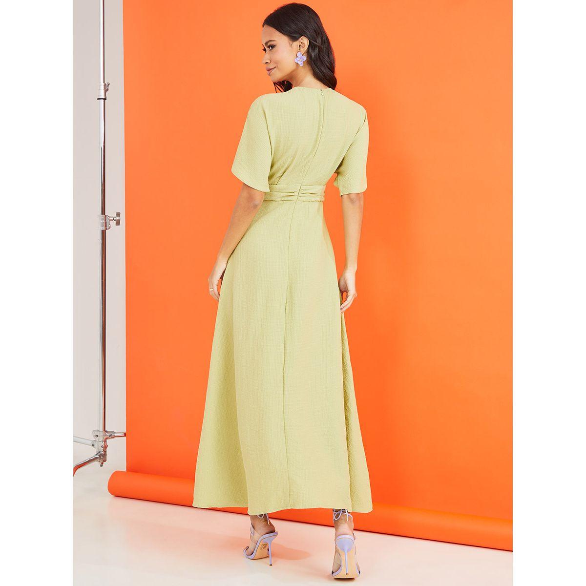 Styli Short Sleeves Wrap Front Textured A-Line Maxi Dress-women-clothing-dresses-image-4