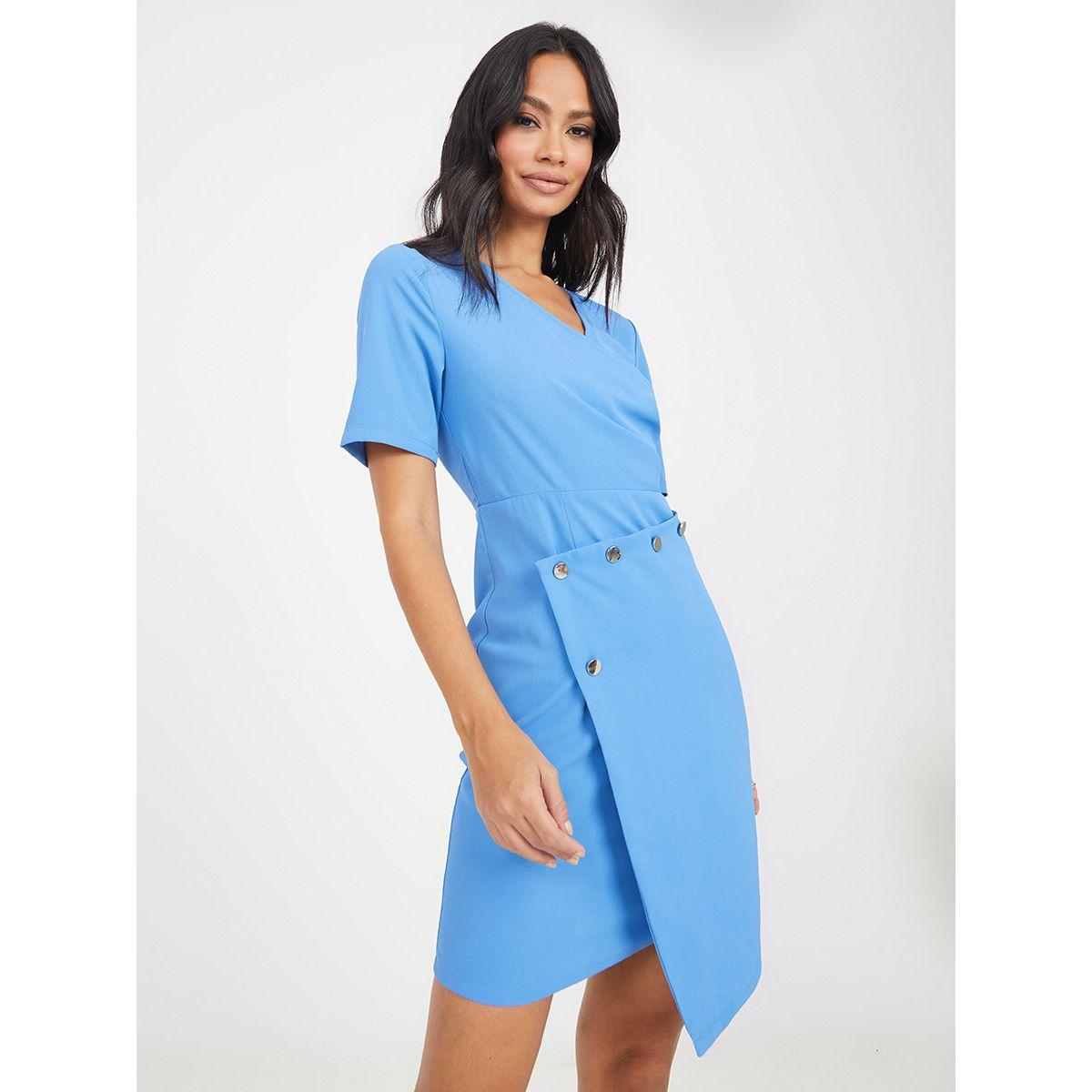 Styli Short Sleeves Button Detail Wrap Front Mini Dress-women-clothing-dresses-image-1