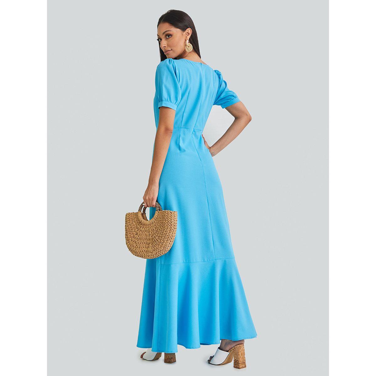 Styli Puff Sleeves Button Detail A-Line Maxi Dress-women-clothing-dresses-image-5