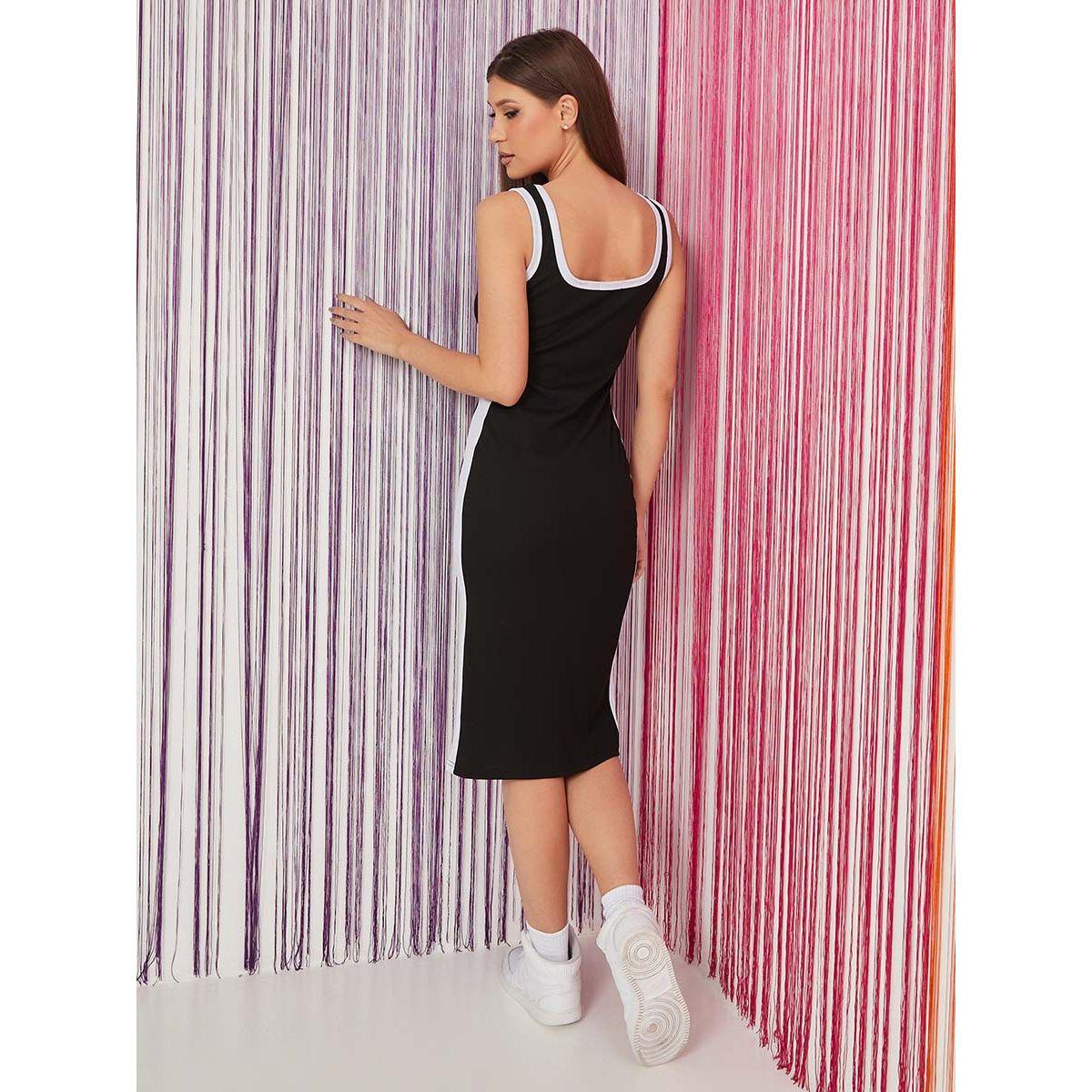 Styli Sleeveless Side Tape Detail Sheath Knee Length Dress-women-clothing-dresses-image-4