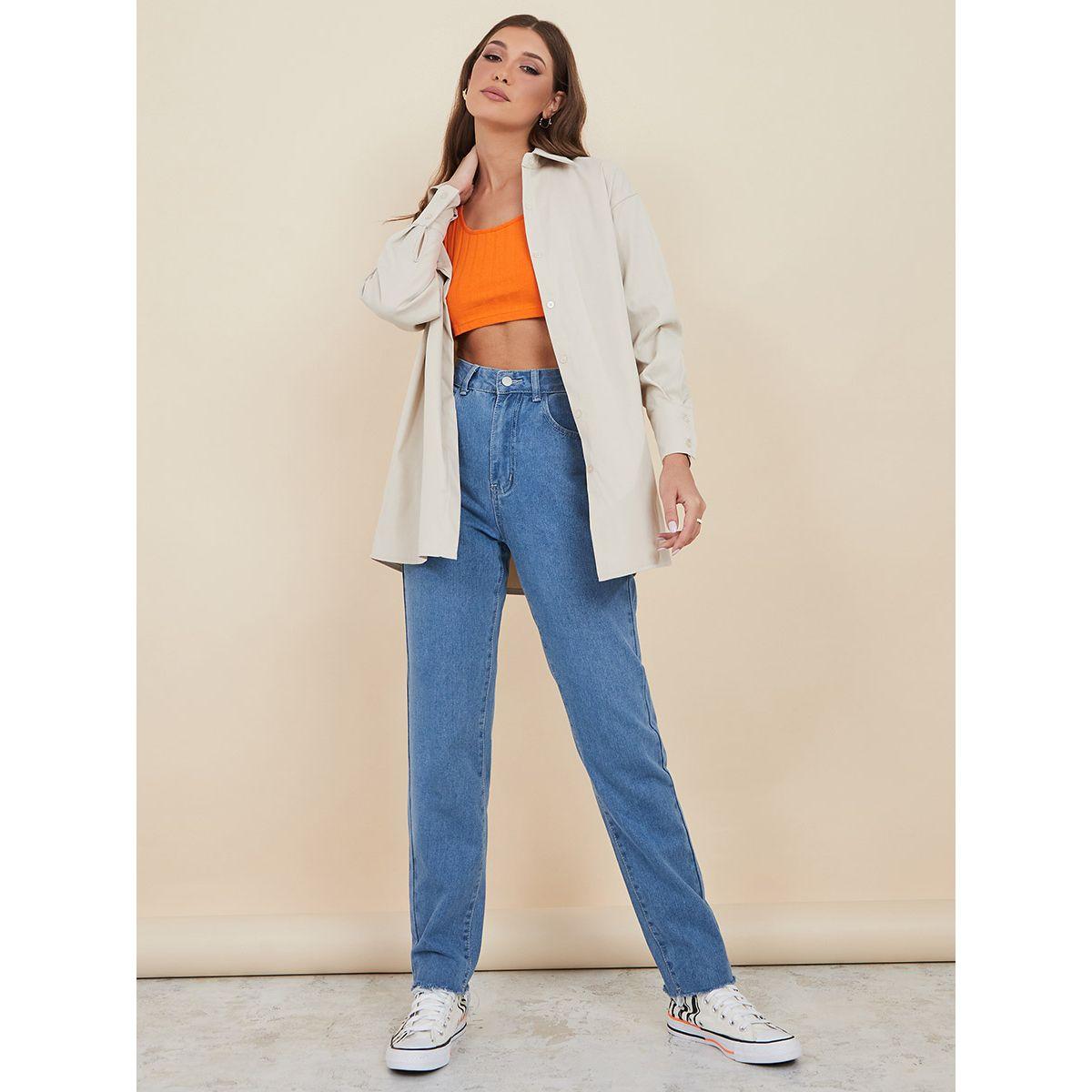 Styli High Rise Mom Jeans with Raw Edge-women-clothing-bottoms-jeans-image-2