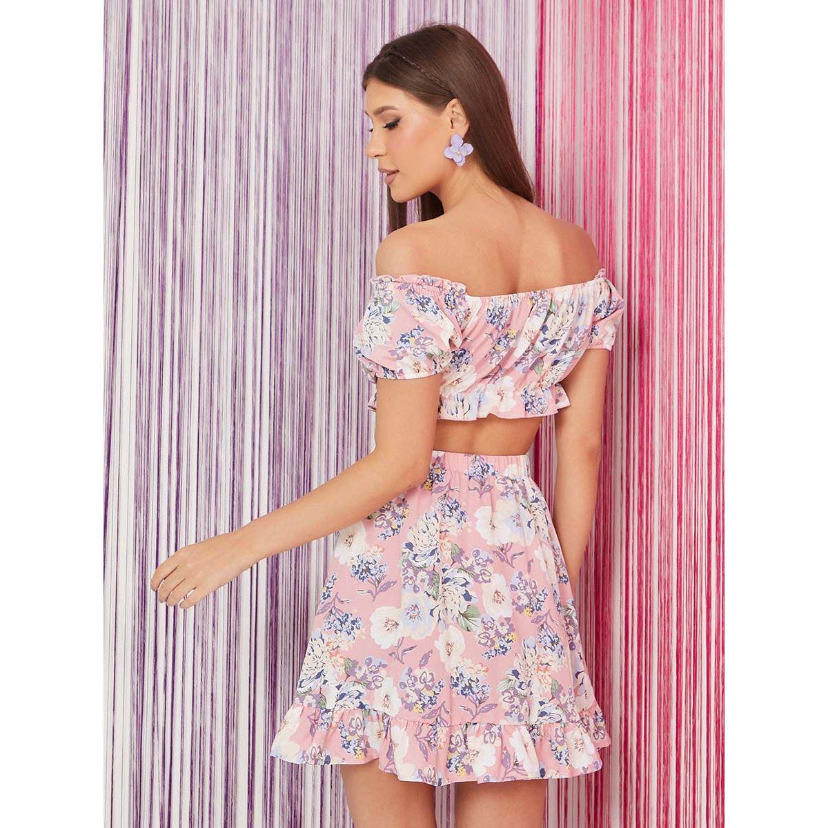 طقم من ( تنورة + بلوزة قصيرة ) من ستايلي-women-clothing-coordsets-image-5