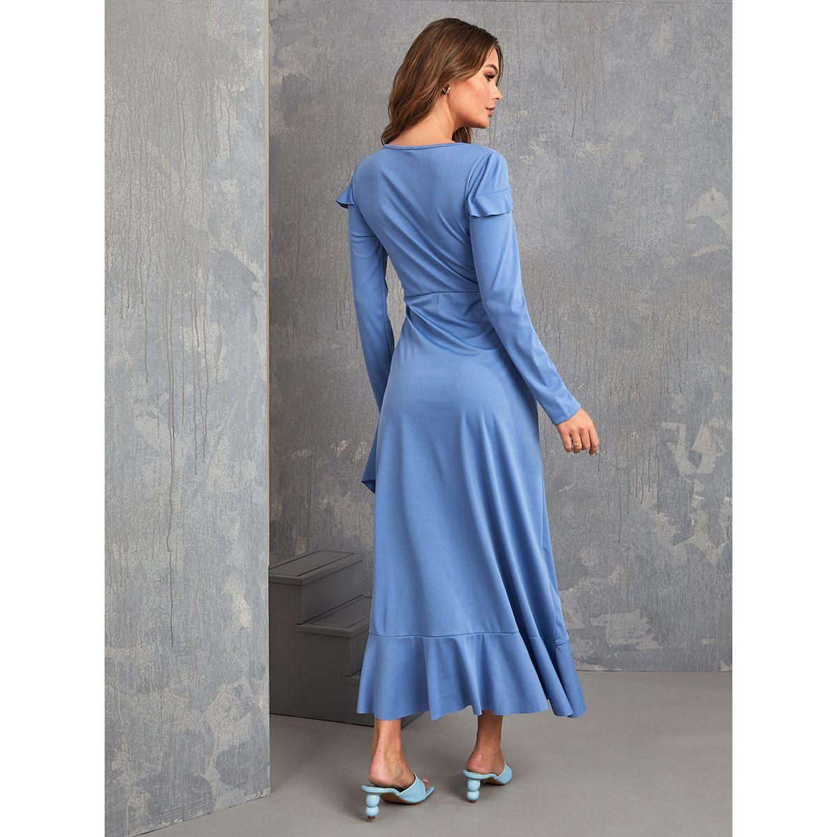 Styli Long Sleeves Frill Detail Maxi Dress with High Low Hem-women-clothing-dresses-image-4
