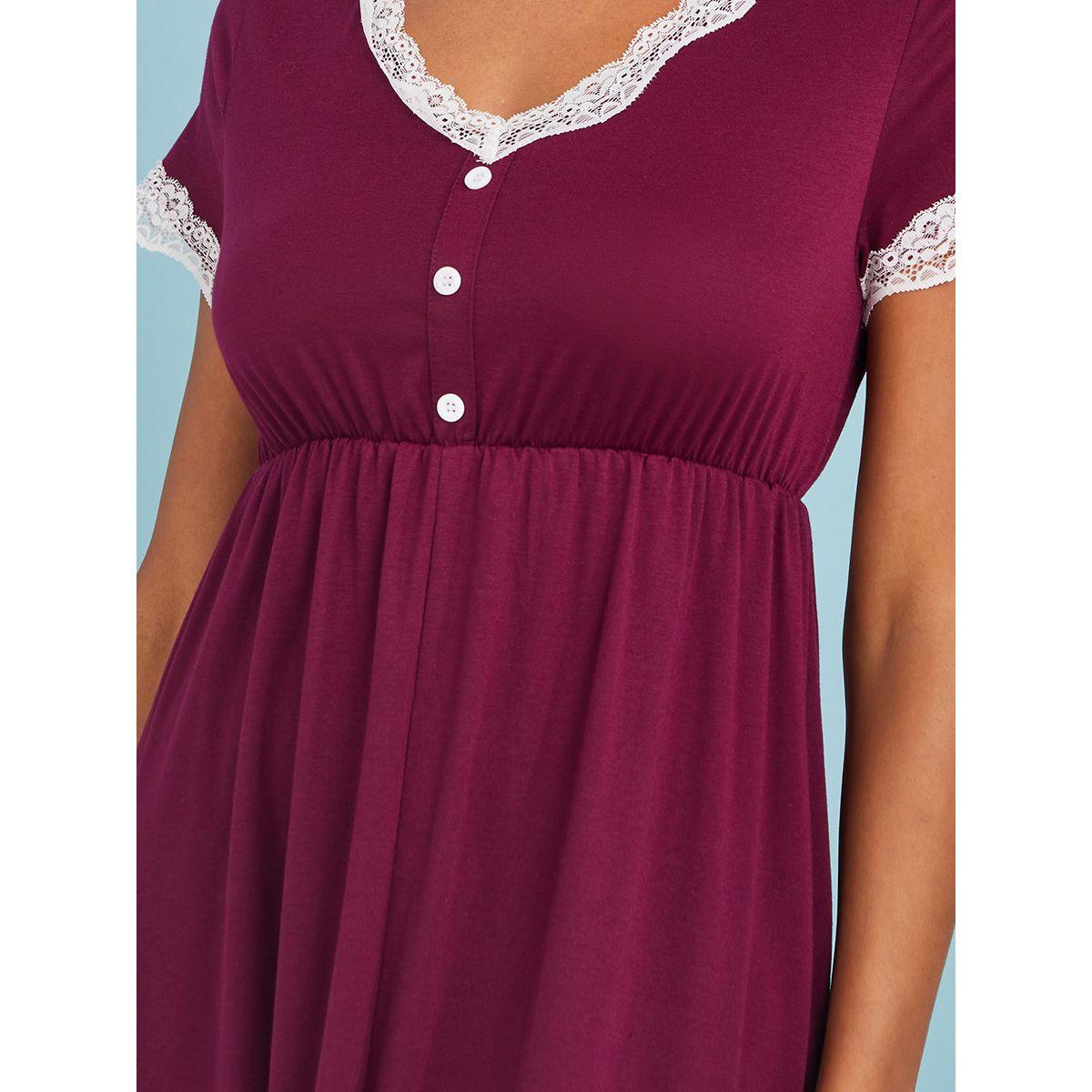 Styli Unwind Lace Trim & Placket Split Sleep Knee Length Dress-women-clothing-nightwear-nighties-image-3