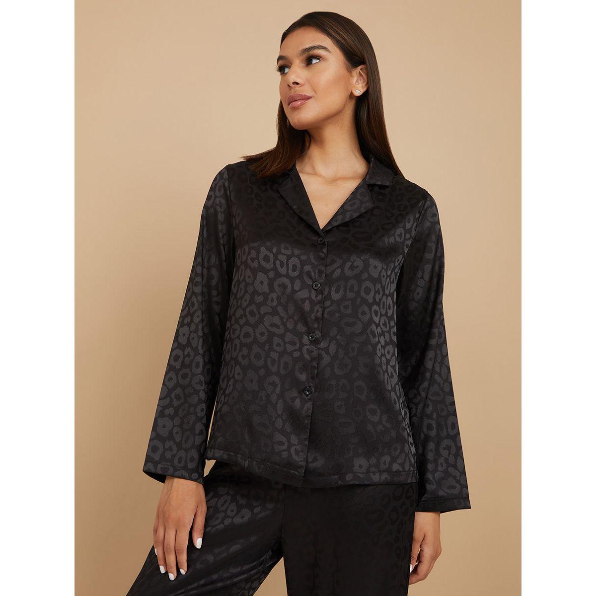 Styli Satin Animal Jacquard Button Through Shirt and Pyjama Set-women-clothing-nightwear-pyjamas-longsets-image-2