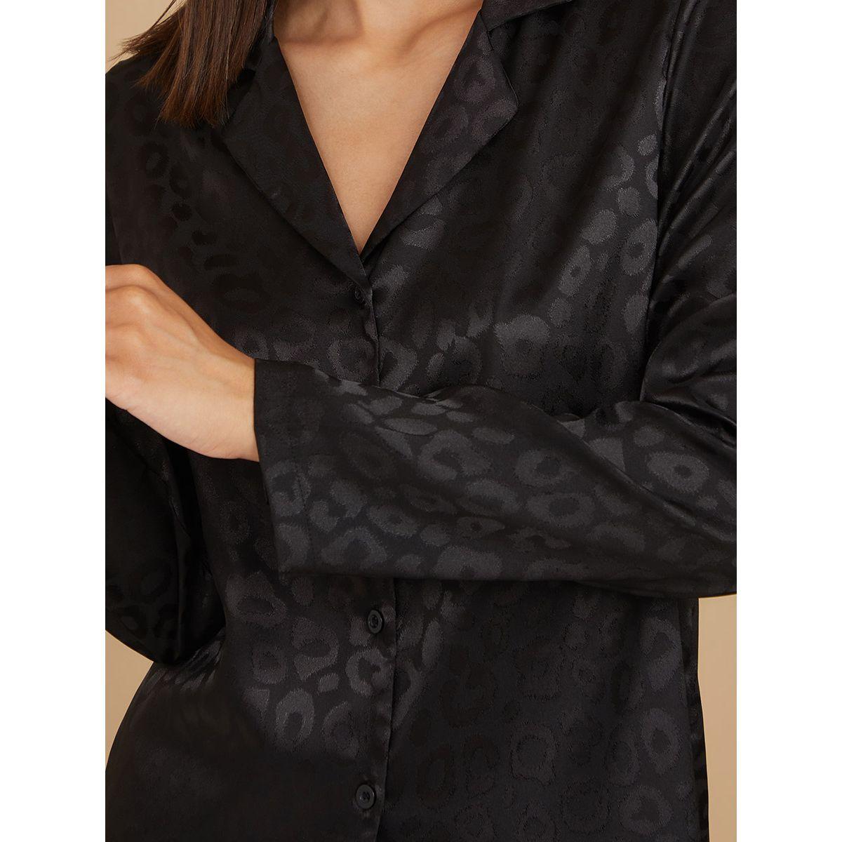 Styli Satin Animal Jacquard Button Through Shirt and Pyjama Set-women-clothing-nightwear-pyjamas-longsets-image-3