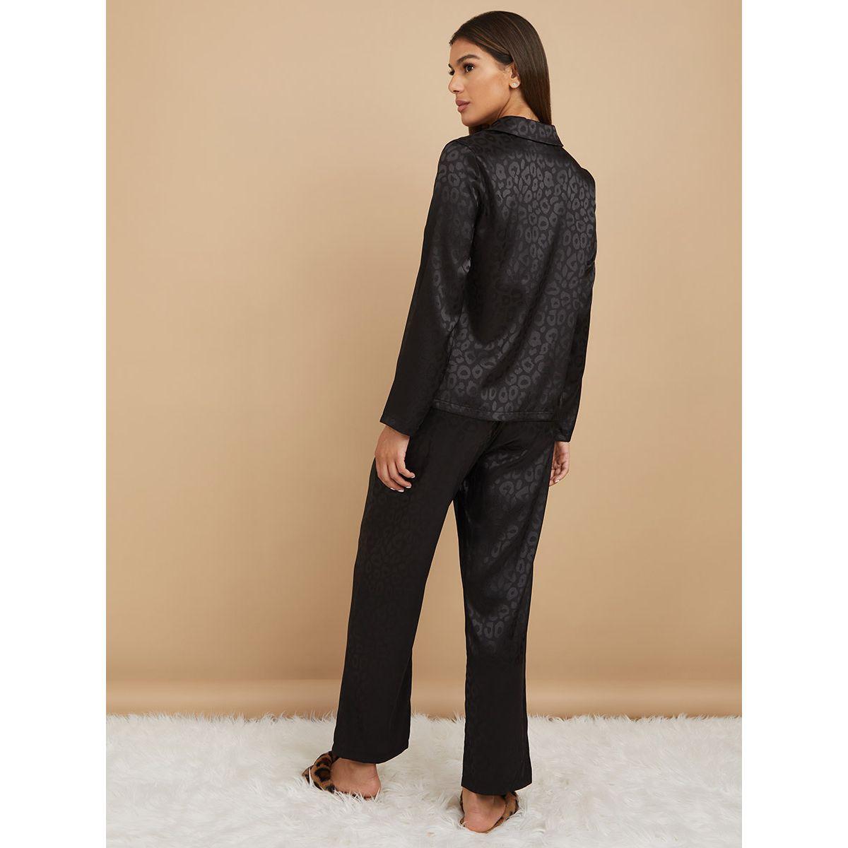 Styli Satin Animal Jacquard Button Through Shirt and Pyjama Set-women-clothing-nightwear-pyjamas-longsets-image-5