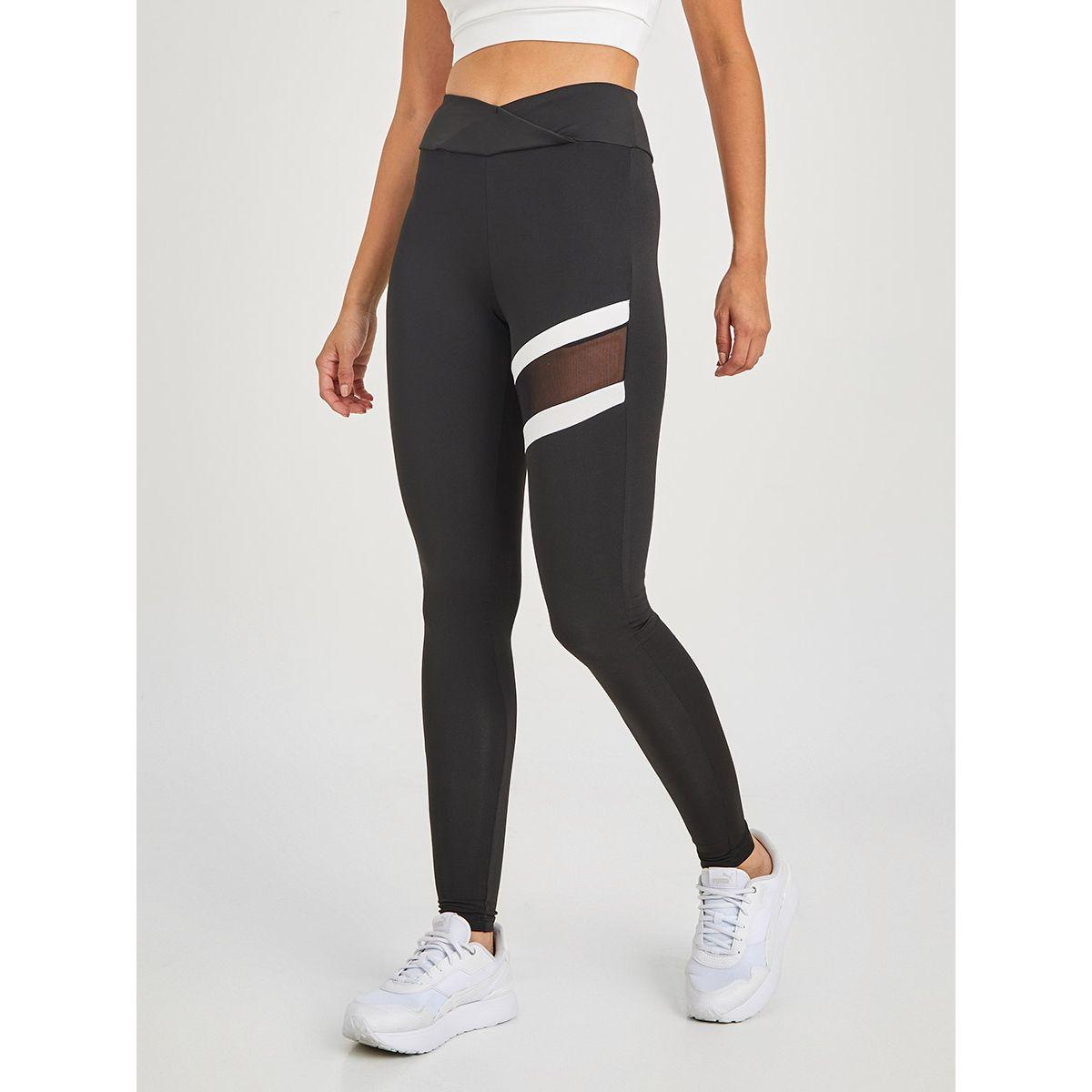 Styli Active Wrap Over Waistband Detail & Contrast Mesh Panel Insert Active Leggings-women-clothing-sportswearandactivewear-bottoms-image-1