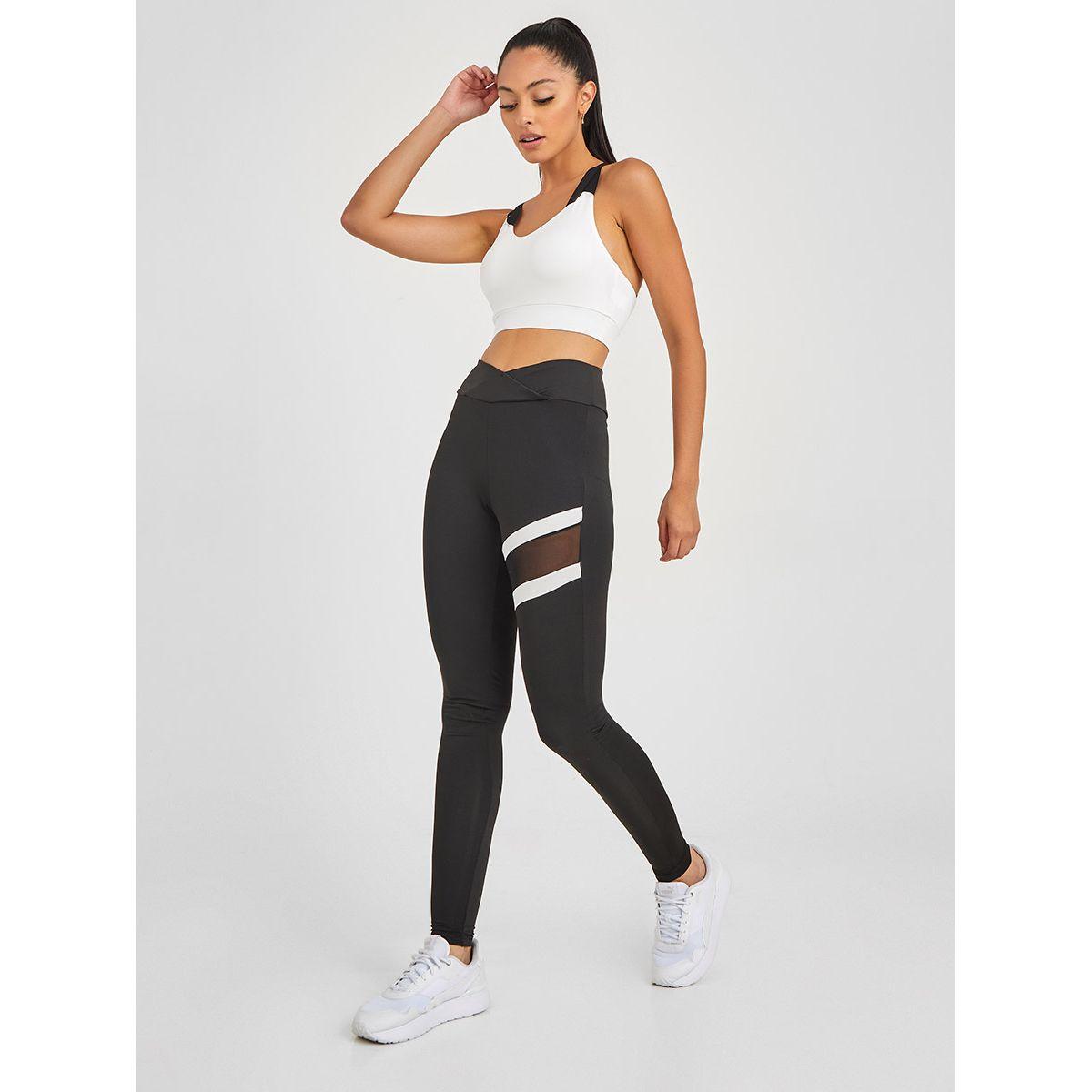 Styli Active Wrap Over Waistband Detail & Contrast Mesh Panel Insert Active Leggings-women-clothing-sportswearandactivewear-bottoms-image-3