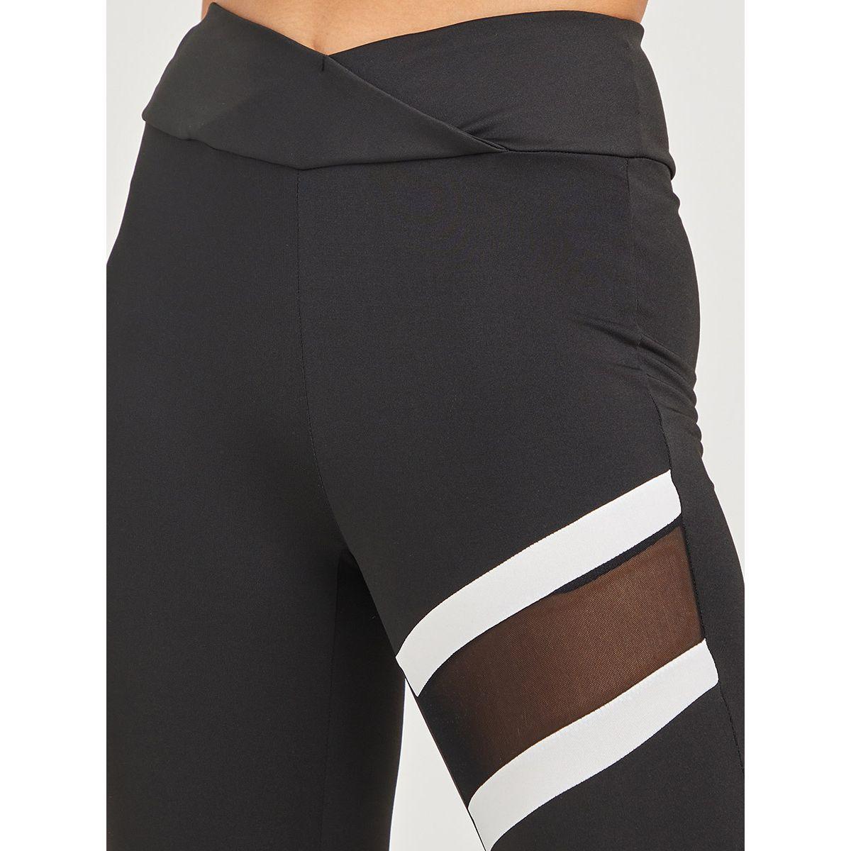 Styli Active Wrap Over Waistband Detail & Contrast Mesh Panel Insert Active Leggings-women-clothing-sportswearandactivewear-bottoms-image-4