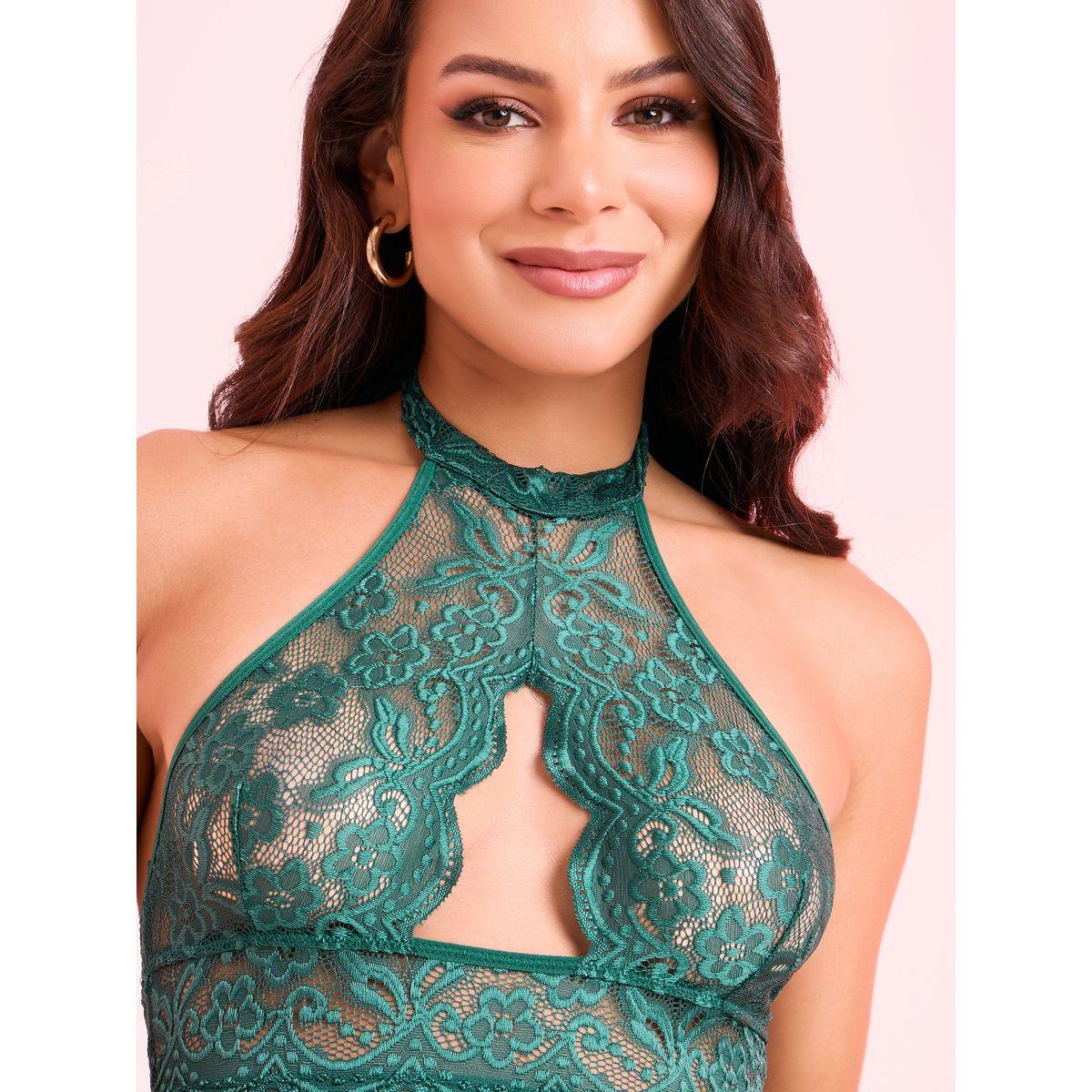 Styli High Neck Lace Mesh Detail Babydoll-women-clothing-lingerie-babydollsandbodysuits-image-3