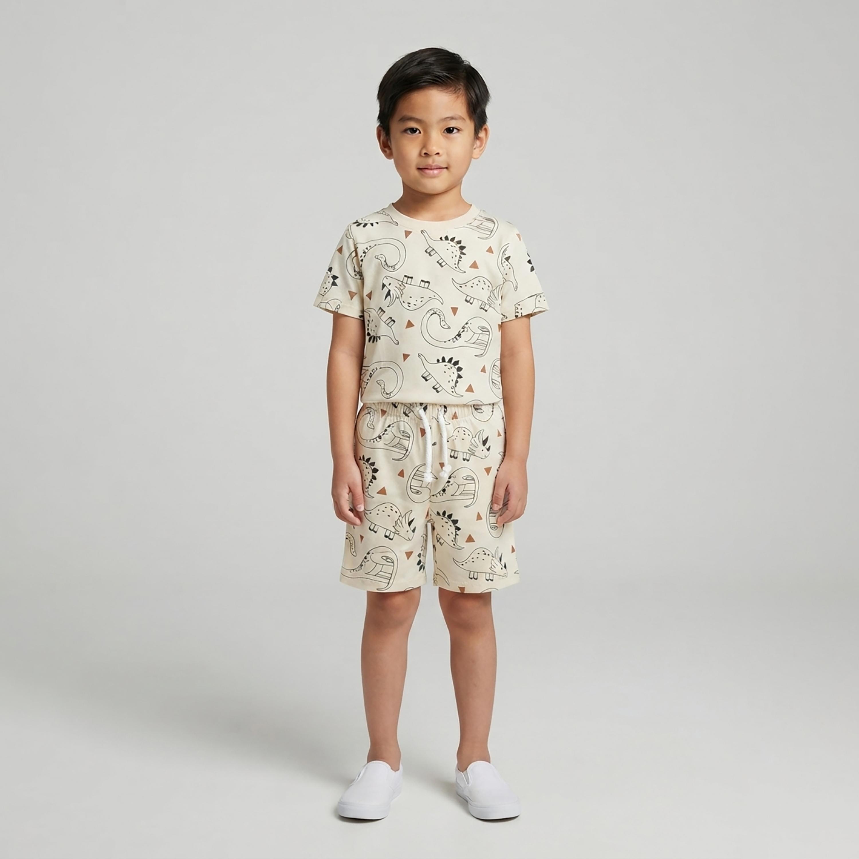 Babyqlo Dinosaur Print Short Sleeves T-Shirt & Shorts Co-ord Set-boys-clothing-setsandcoords-image-1