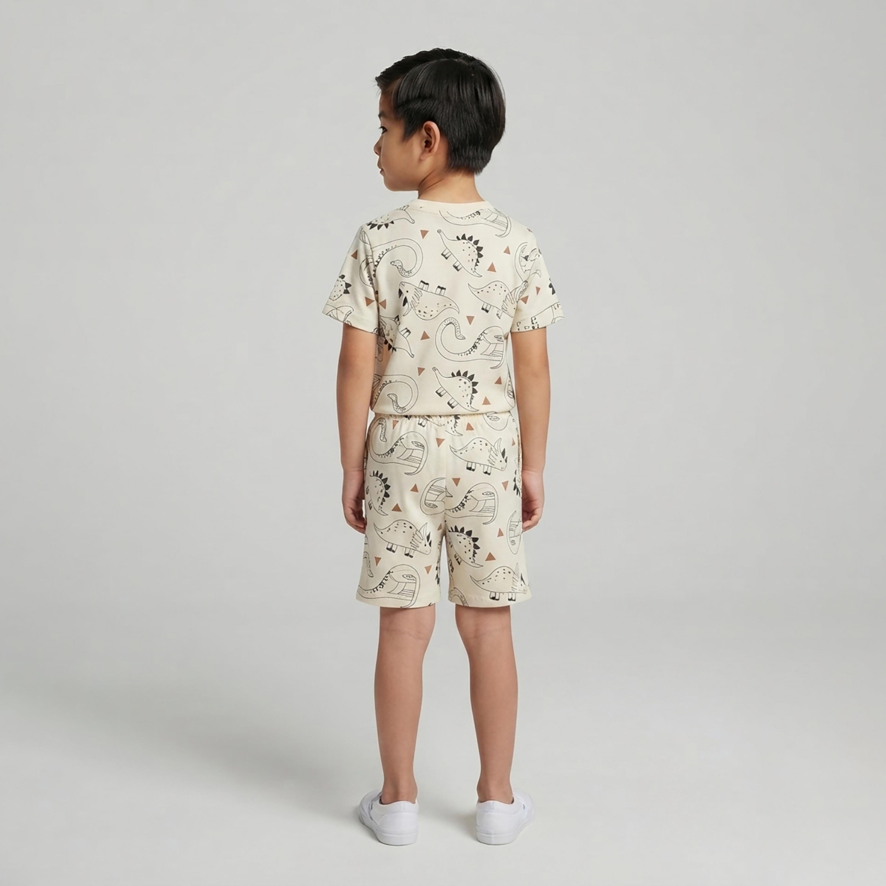 Babyqlo Dinosaur Print Short Sleeves T-Shirt & Shorts Co-ord Set-boys-clothing-setsandcoords-image-2