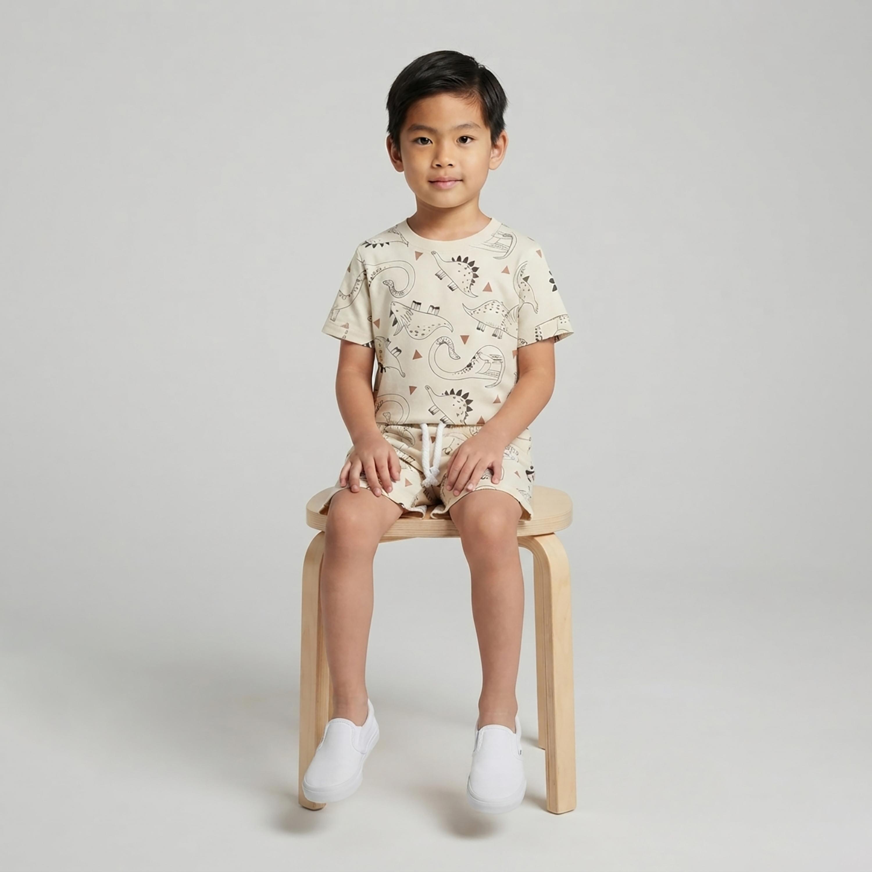 Babyqlo Dinosaur Print Short Sleeves T-Shirt & Shorts Co-ord Set-boys-clothing-setsandcoords-image-4