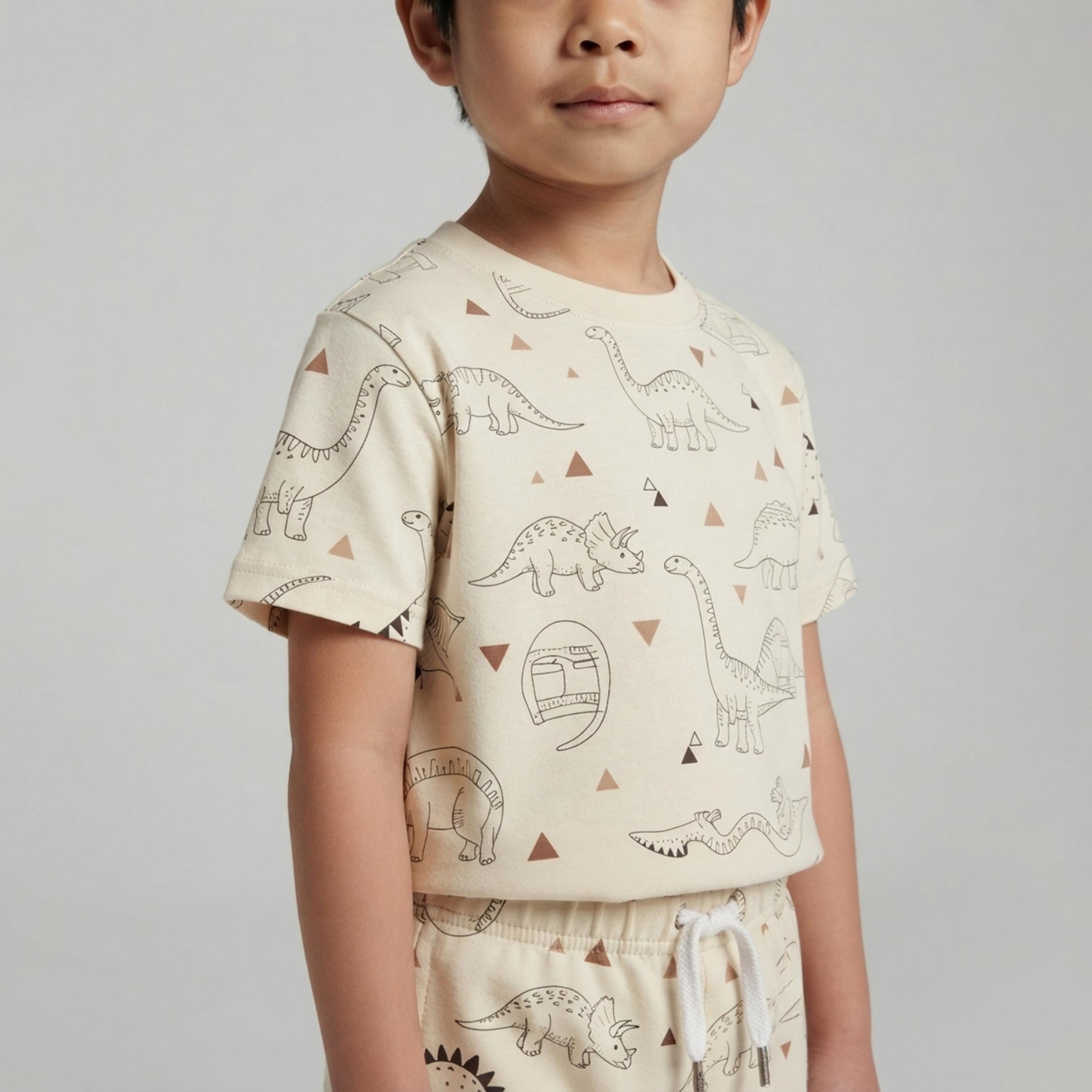 Babyqlo Dinosaur Print Short Sleeves T-Shirt & Shorts Co-ord Set-boys-clothing-setsandcoords-image-5