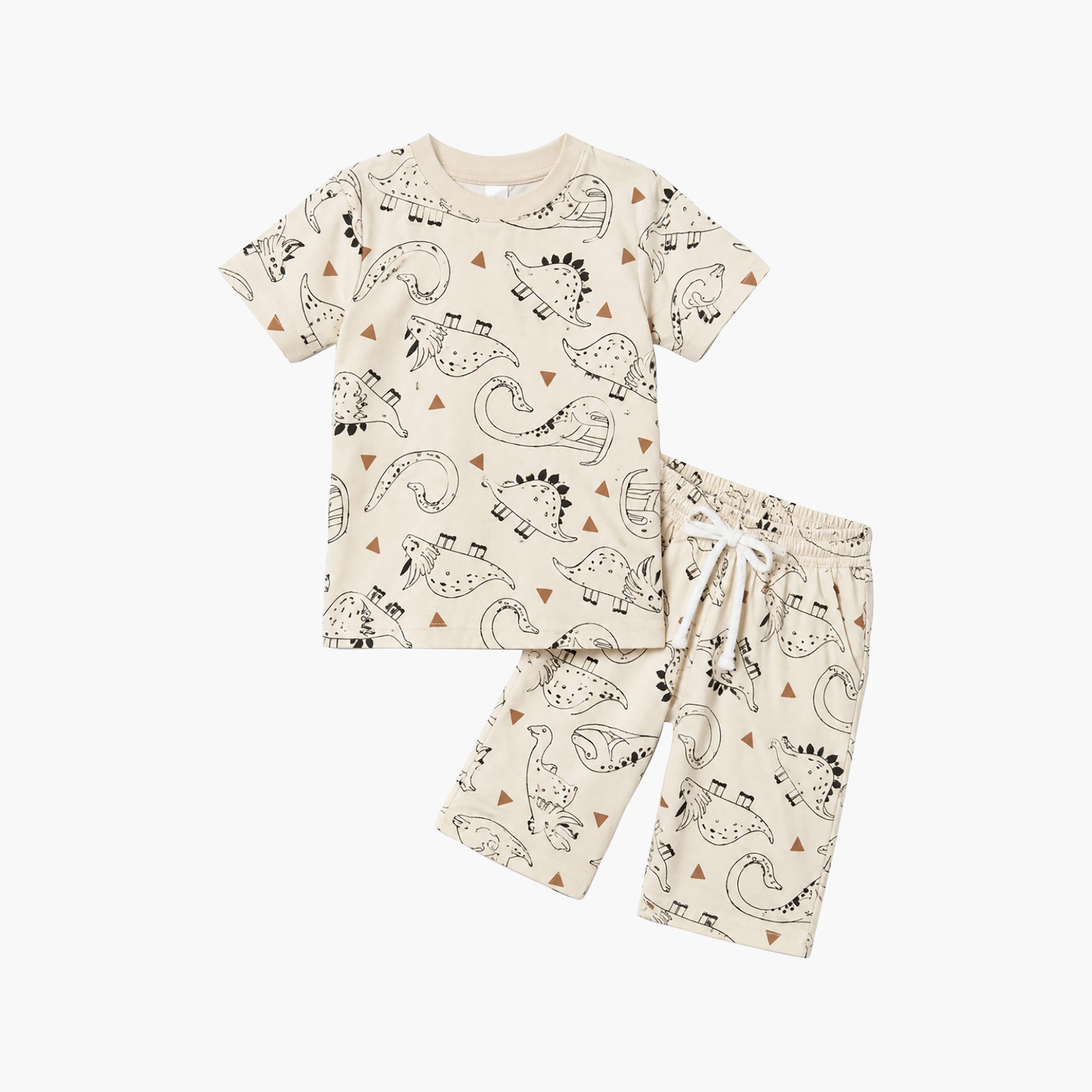 Babyqlo Dinosaur Print Short Sleeves T-Shirt & Shorts Co-ord Set-boys-clothing-setsandcoords-image-6