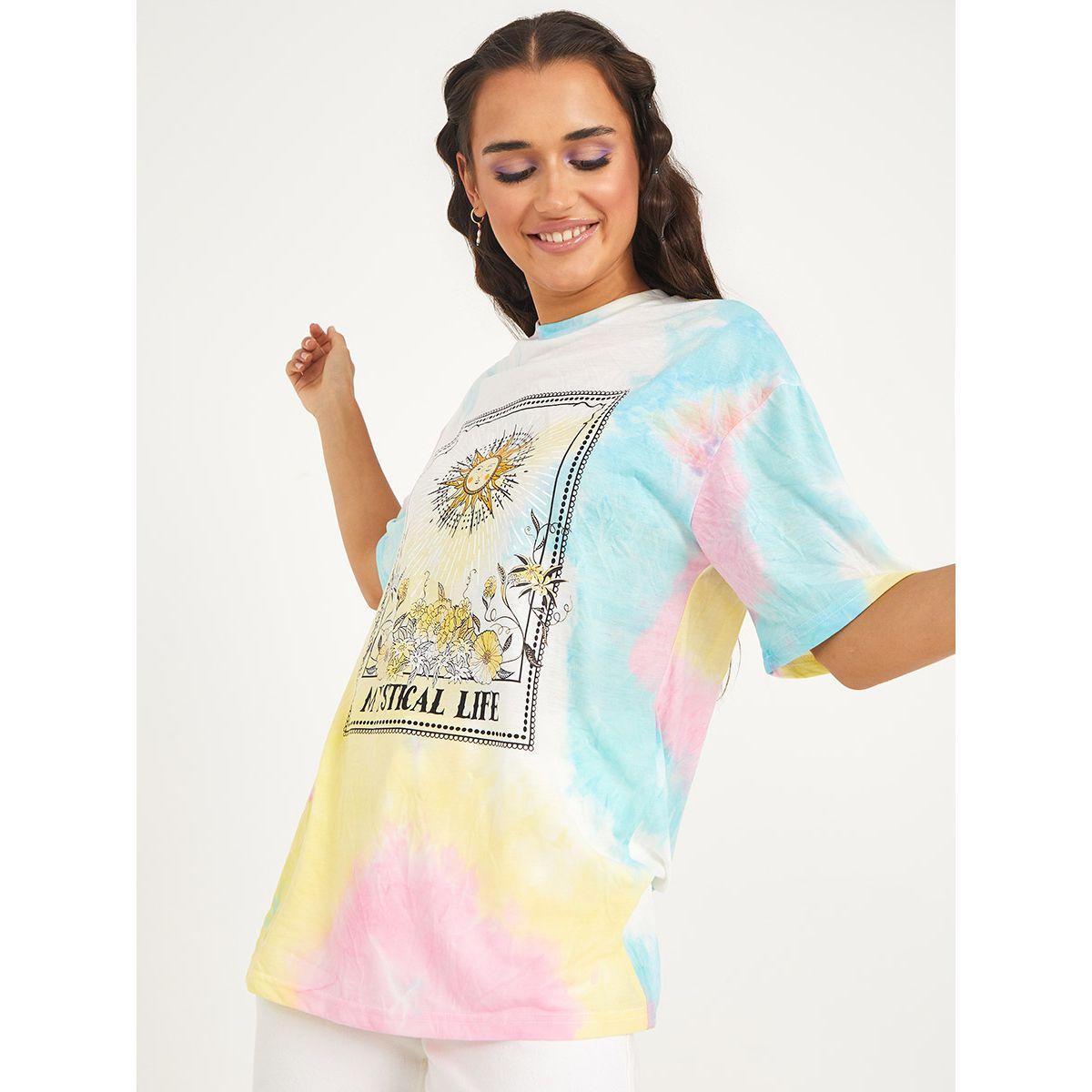 Styli Short Sleeves Tarot Card Graphic Tie Dye Oversized Longline T-shirt-women-clothing-tshirts-image-3