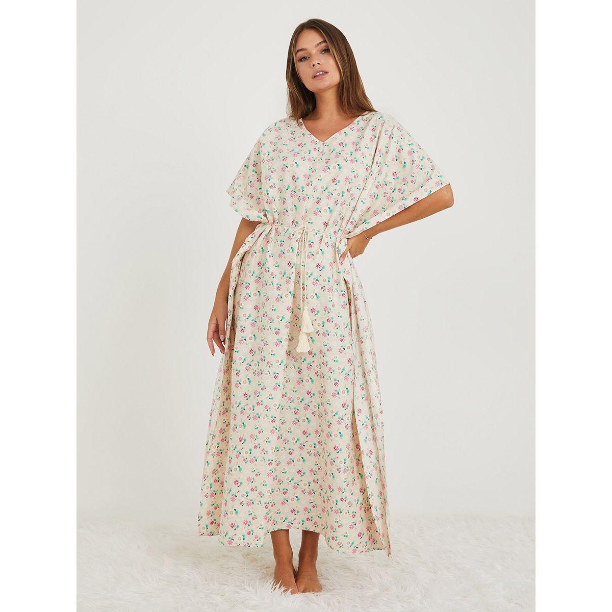 قميص نوم  طويل مطبع بزهور-women-clothing-nightwear-nighties-image-1