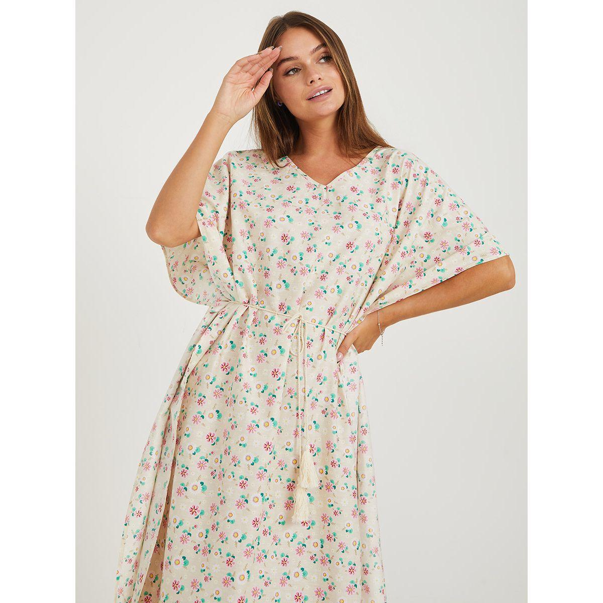 قميص نوم  طويل مطبع بزهور-women-clothing-nightwear-nighties-image-2