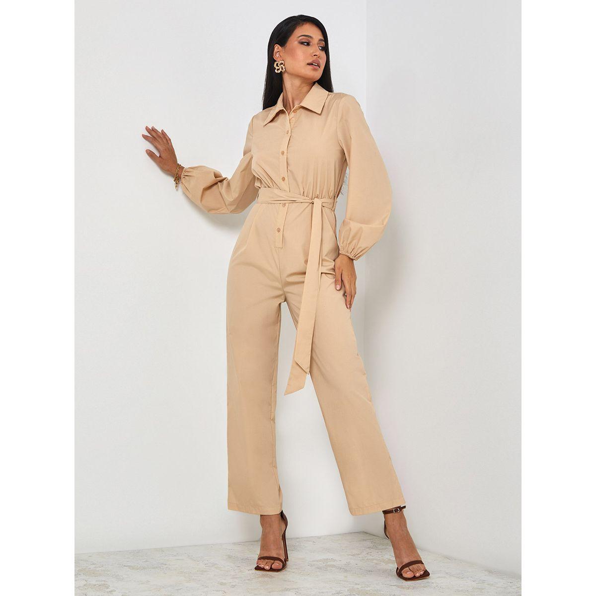 Styli Slim Fit Boiler Jumpsuit with Button and Tie Belt-women-clothing-jumpsuits-image-1