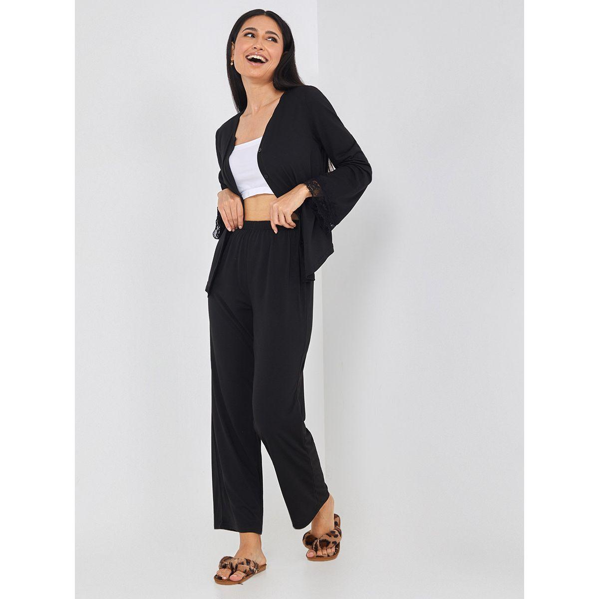 Styli Unwind Button Through Lace Insert Sleeve Top and Trouser Set-women-clothing-coordsets-image-1