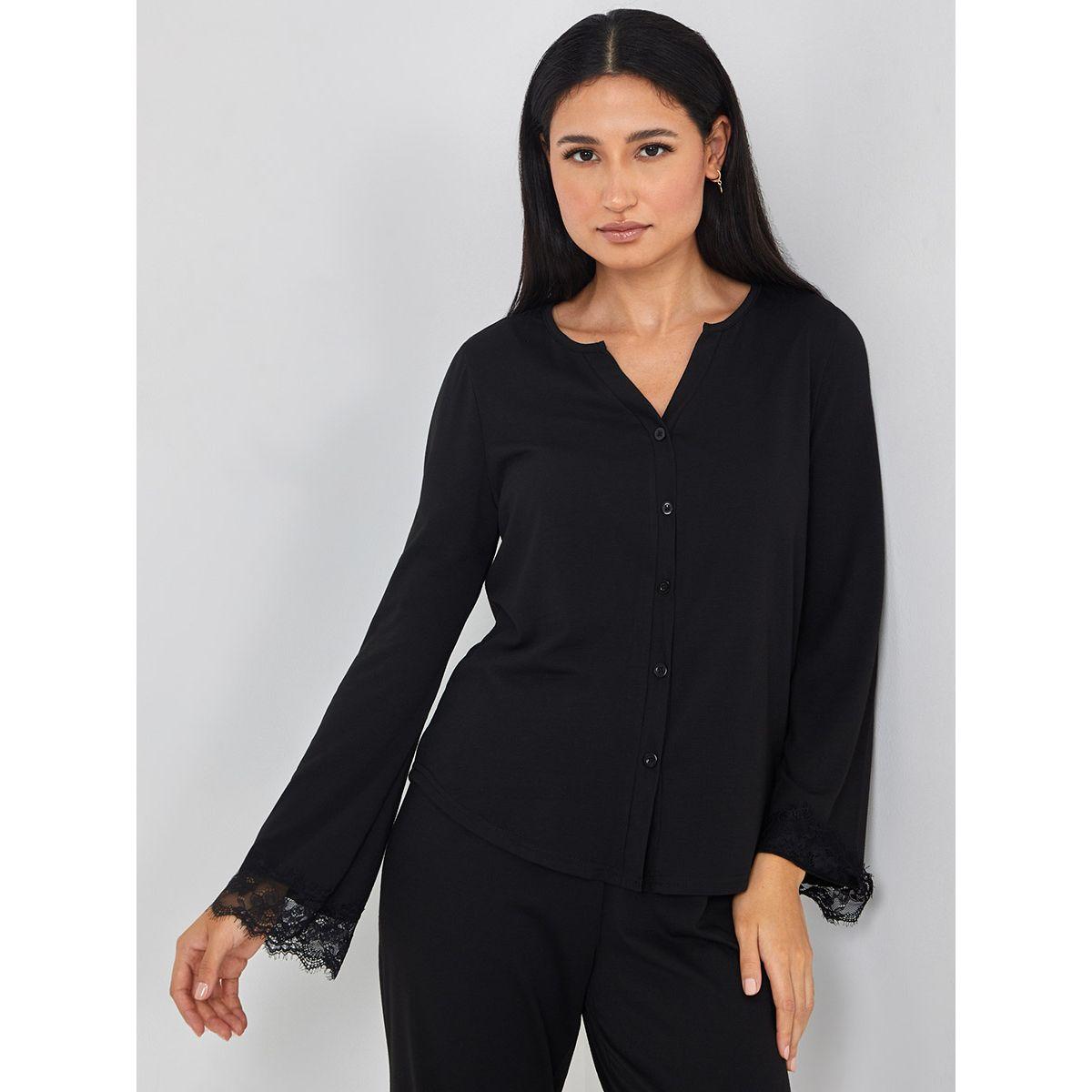 Styli Unwind Button Through Lace Insert Sleeve Top and Trouser Set-women-clothing-coordsets-image-2