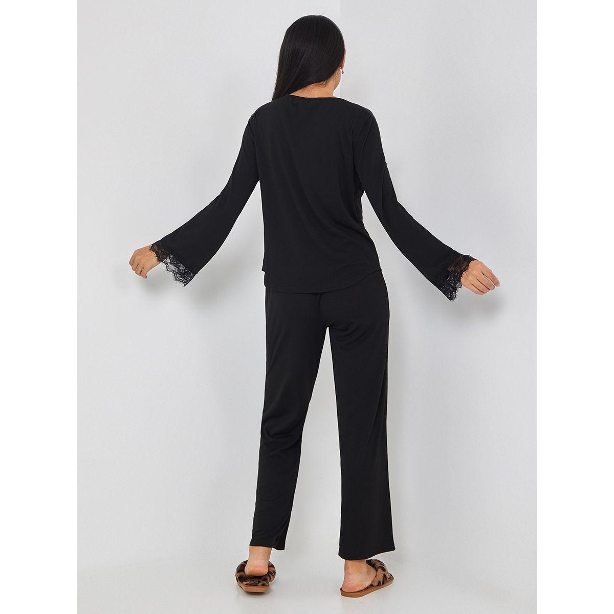 Styli Unwind Button Through Lace Insert Sleeve Top and Trouser Set-women-clothing-coordsets-image-7