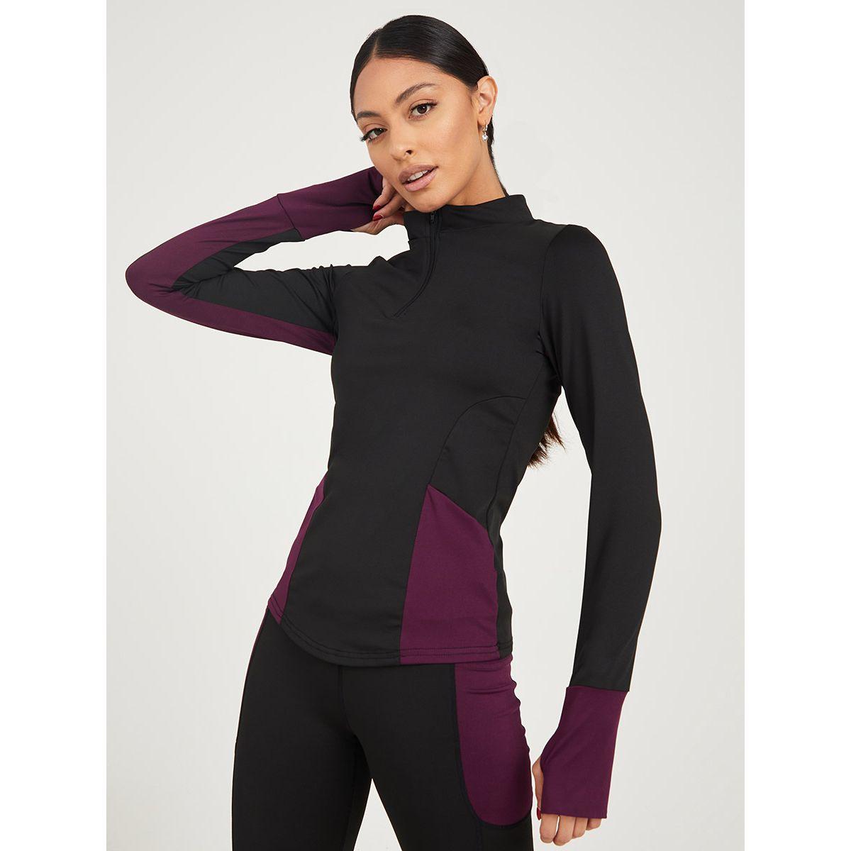Styli Active Colorblock Half Zip Thumbhole Long Sleeves Top and Leggings Active Set-sports-women-clothing-trackpantsandtracksuits-image-2