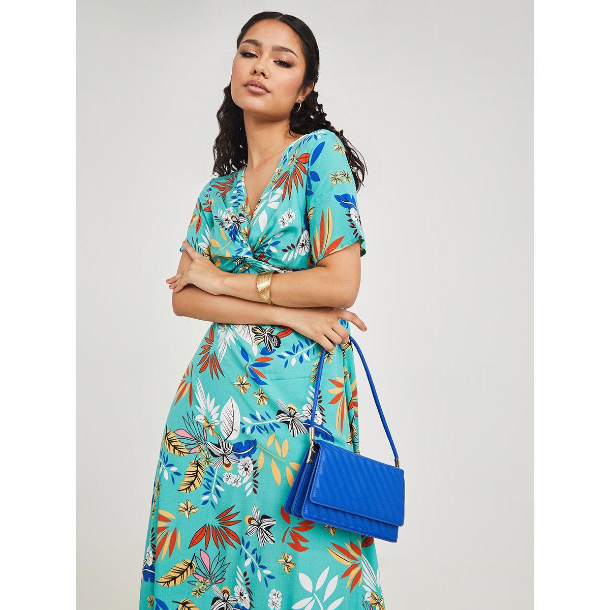 Styli Short Sleeves Knot Detail Floral A-Line Maxi Dress-women-clothing-dresses-image-2