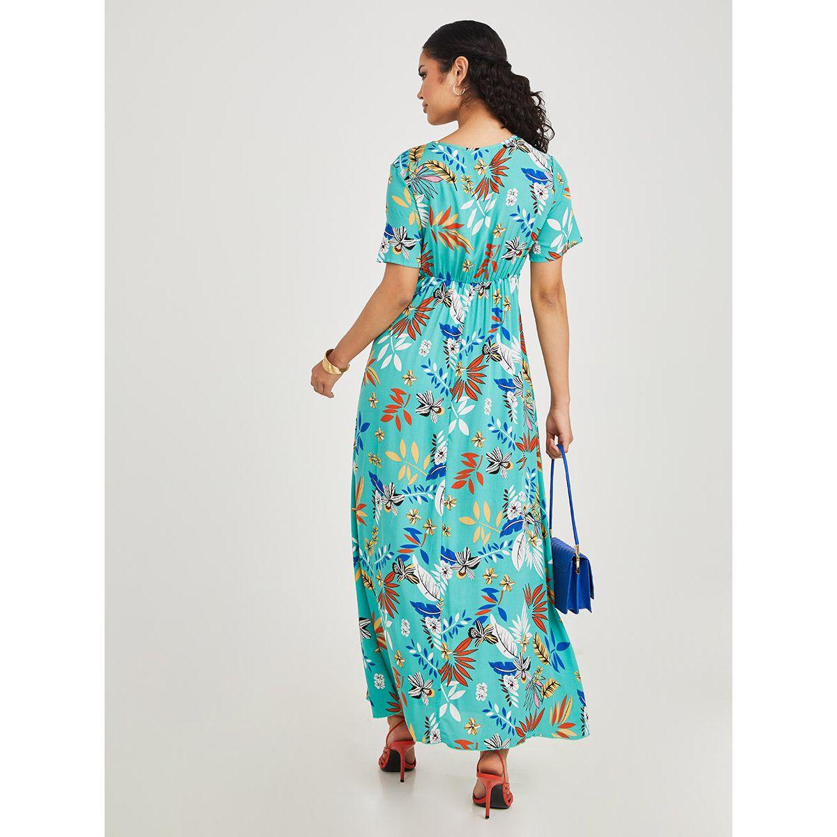 Styli Short Sleeves Knot Detail Floral A-Line Maxi Dress-women-clothing-dresses-image-4