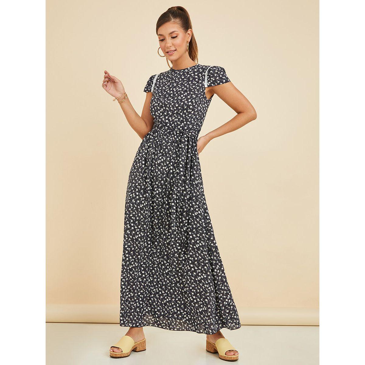 Styli Cap Sleeves Ditsy Print A-Line Maxi Dress-women-clothing-dresses-image-1