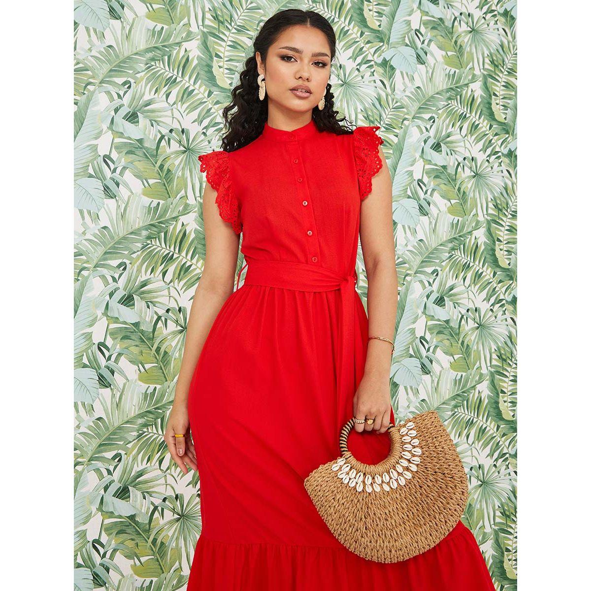 Styli Schiffli Insert Tiered Maxi Dress with Tie Belt-women-clothing-dresses-image-3