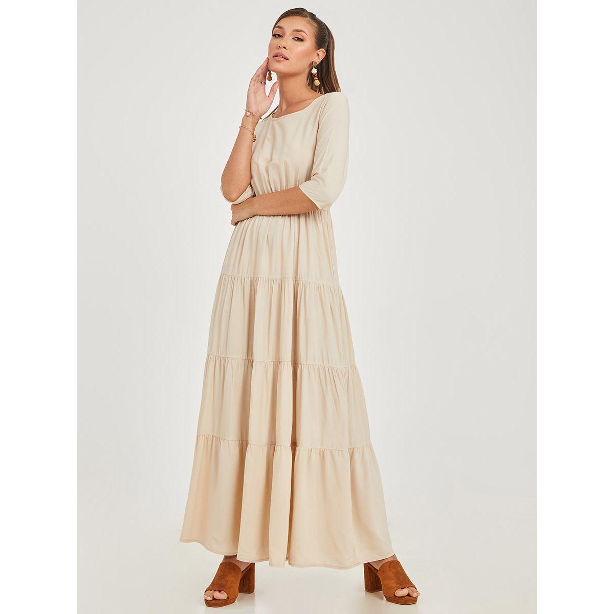 فستان طويل محبوك بكسرات-women-clothing-dresses-image-1