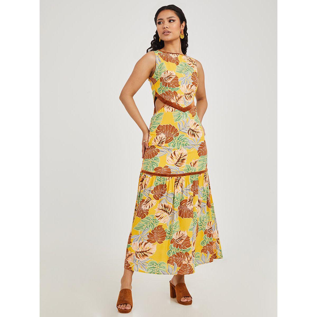 Styli Sleeveless Floral Print Maxi Dress with Cut-Out Waist-women-clothing-dresses-image-1