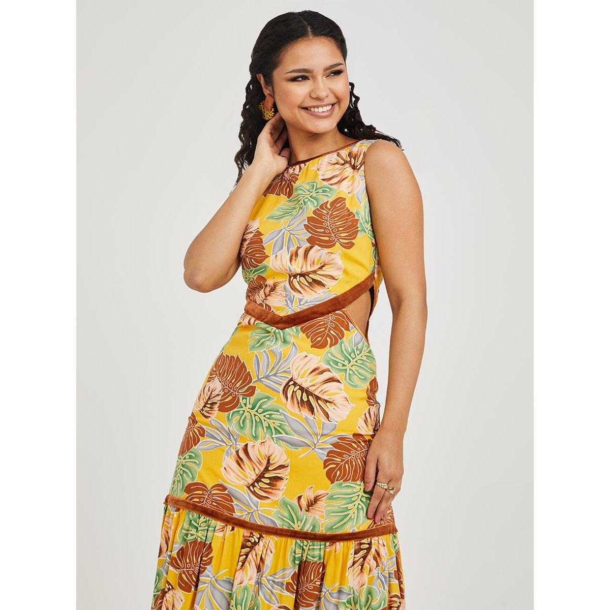 Styli Sleeveless Floral Print Maxi Dress with Cut-Out Waist-women-clothing-dresses-image-2