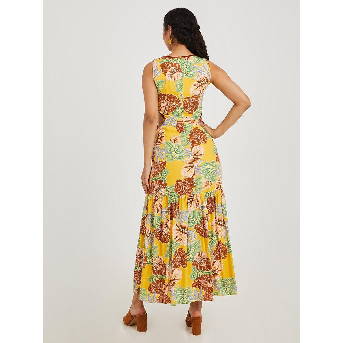 Styli Sleeveless Floral Print Maxi Dress with Cut-Out Waist-women-clothing-dresses-image-4