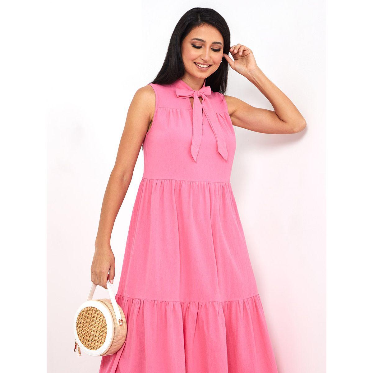 Styli Sleeveless Tie-Up Neck Tiered Maxi Dress-women-clothing-dresses-image-2