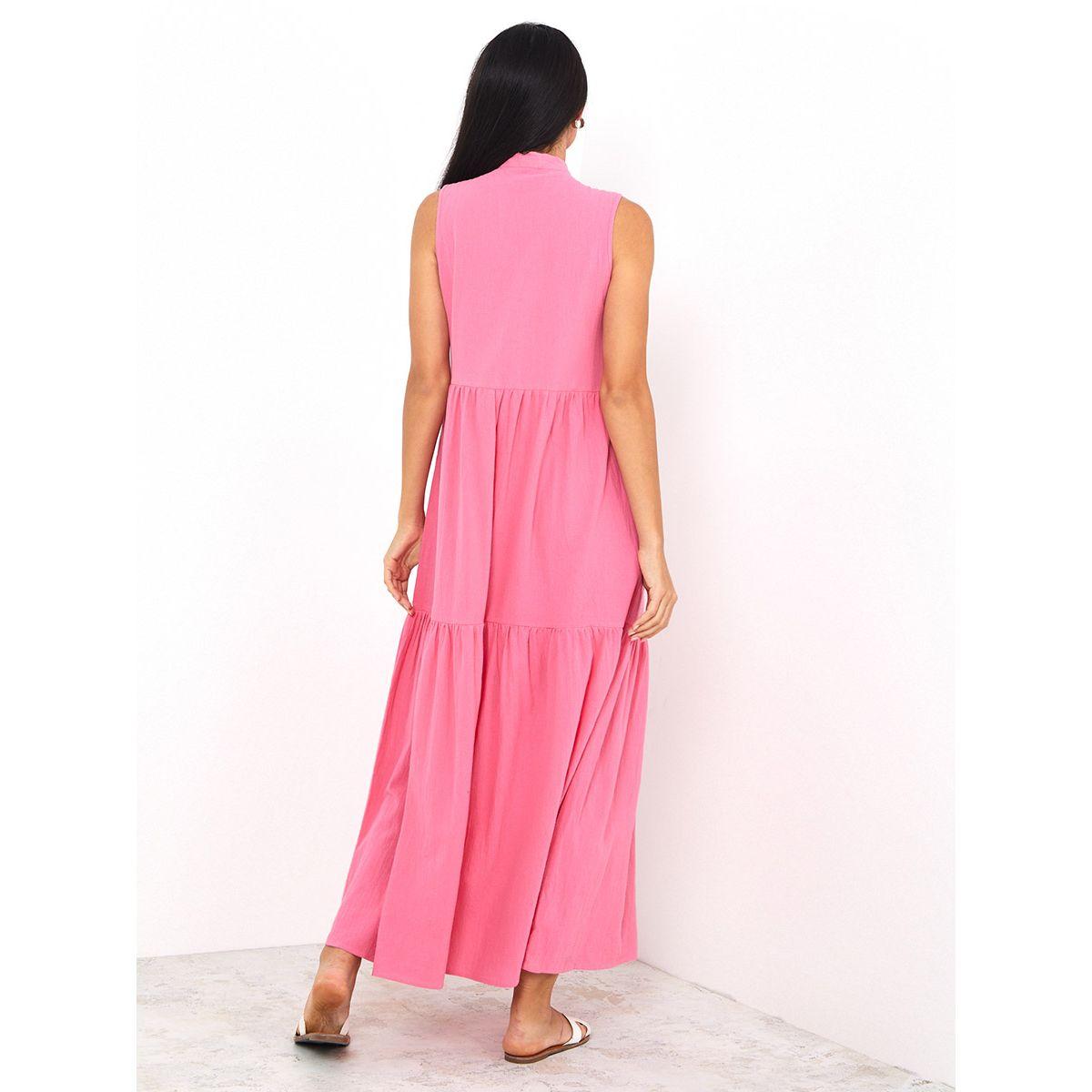 Styli Sleeveless Tie-Up Neck Tiered Maxi Dress-women-clothing-dresses-image-4