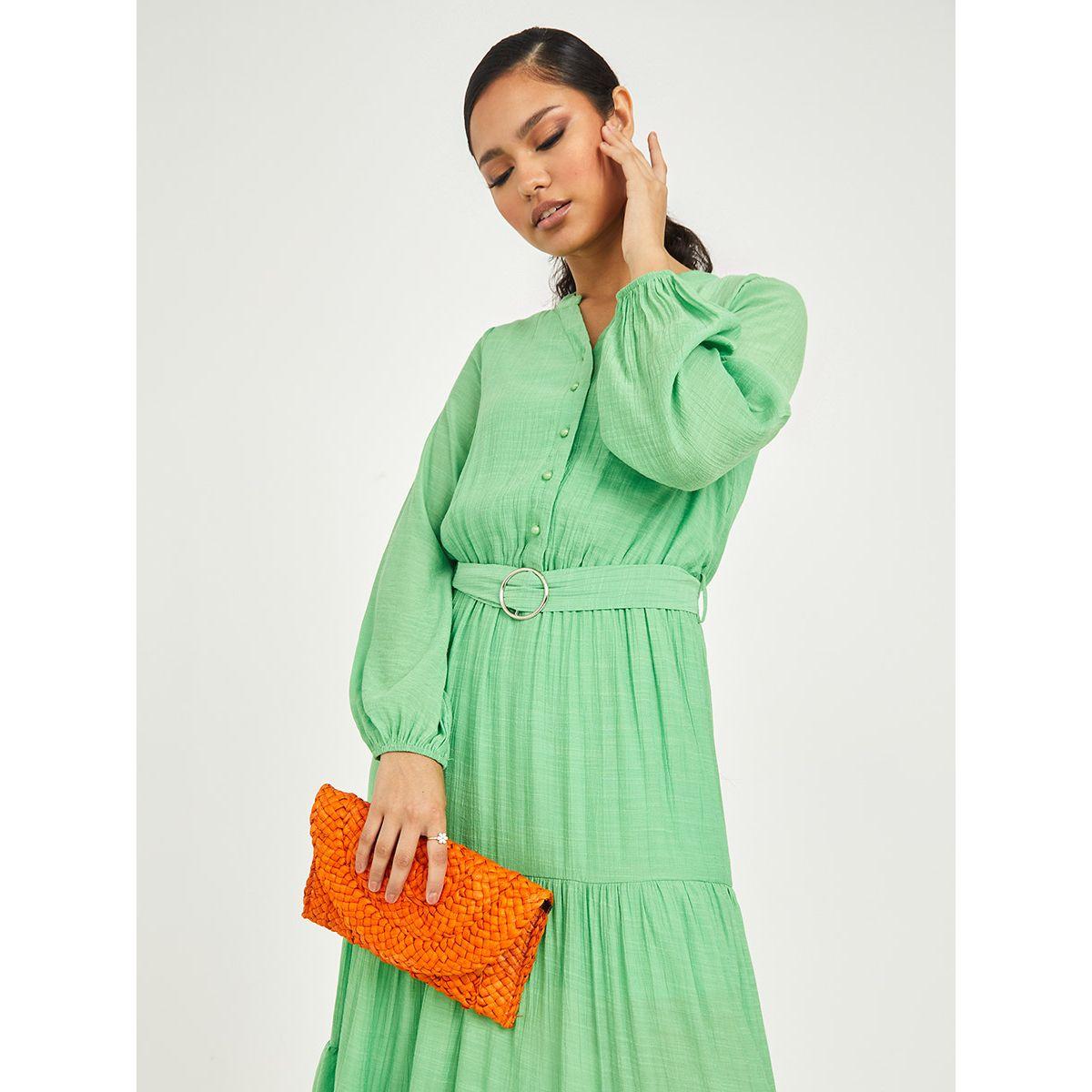 Styli Long Sleeves Solid Tiered Maxi Dress with Belt-women-clothing-dresses-image-2
