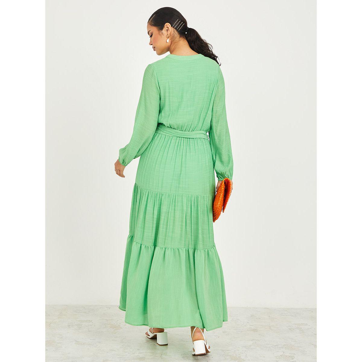 Styli Long Sleeves Solid Tiered Maxi Dress with Belt-women-clothing-dresses-image-4