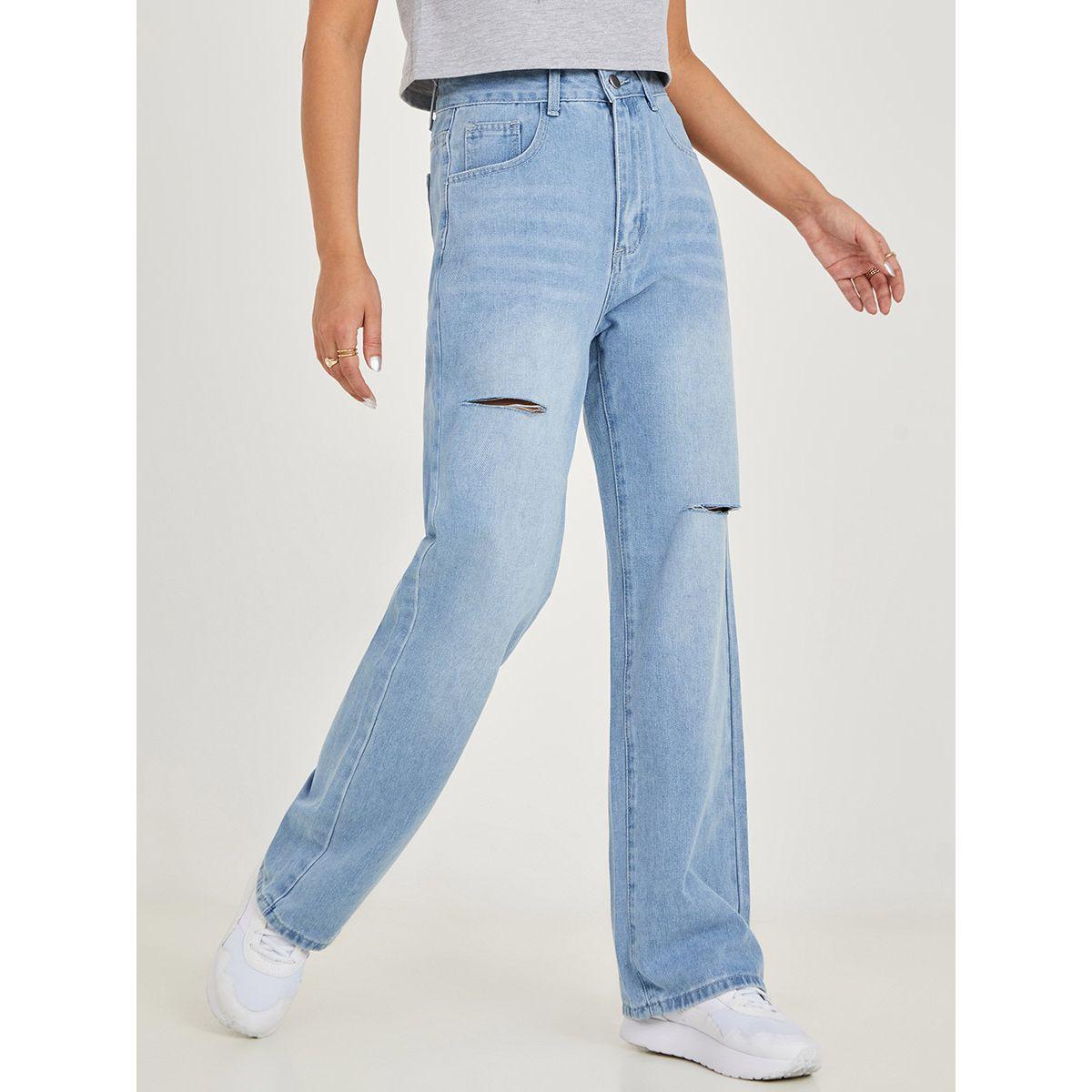 Styli High Waist Light Distress Wide Leg Jeans-women-clothing-bottoms-jeans-image-1