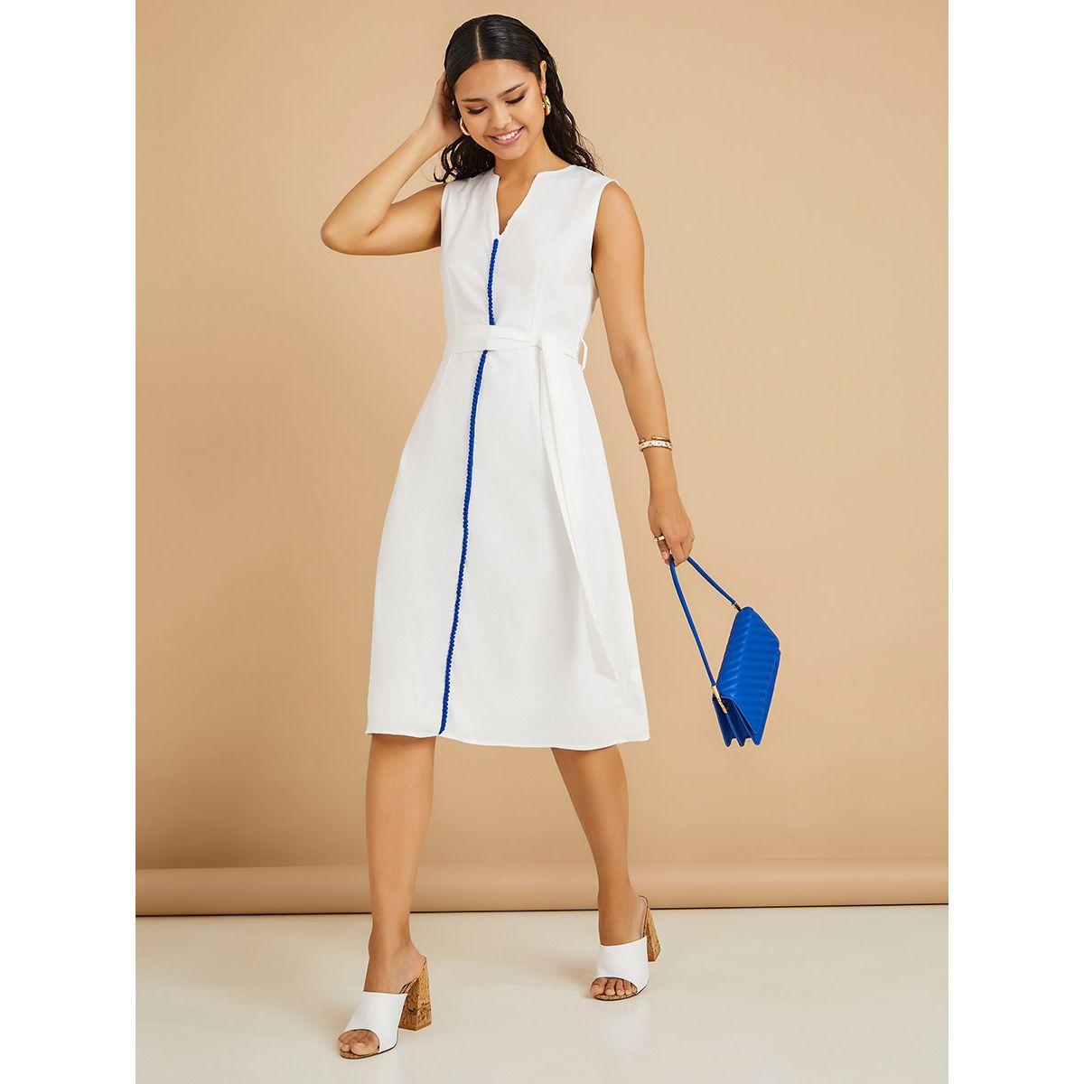 Styli Notch Neck Embroidered Detail A-Line Midi Dress-women-clothing-dresses-image-1