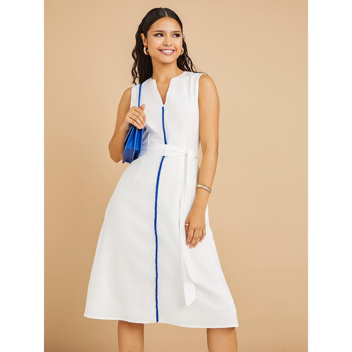 Styli Notch Neck Embroidered Detail A-Line Midi Dress-women-clothing-dresses-image-2