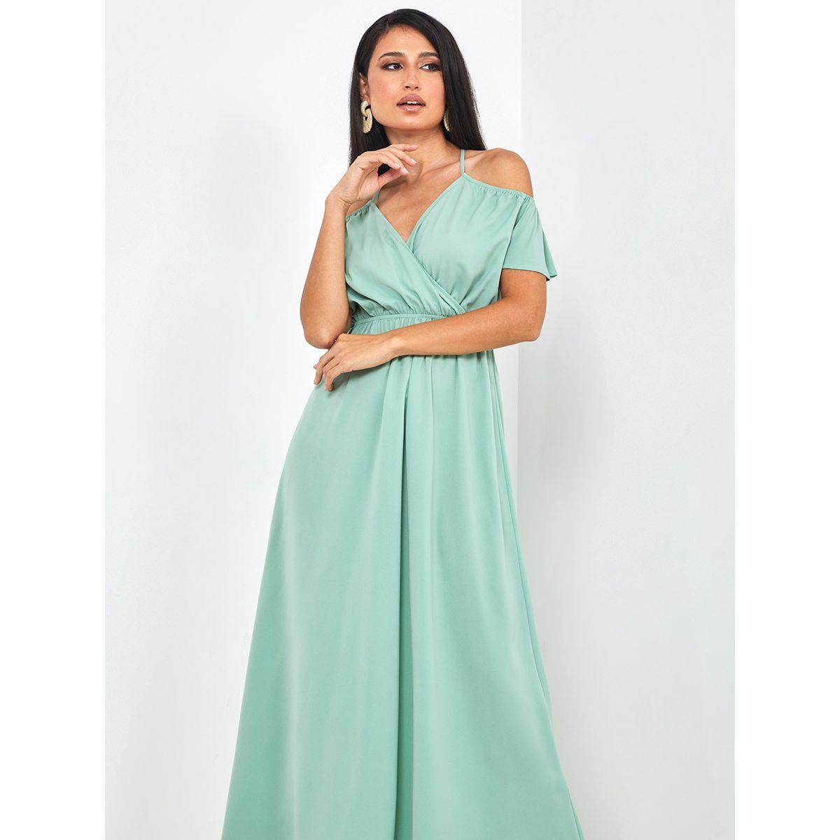 Styli Cold Shoulder Sleeves Wrap Front A-Line Maxi Dress-women-clothing-dresses-image-3