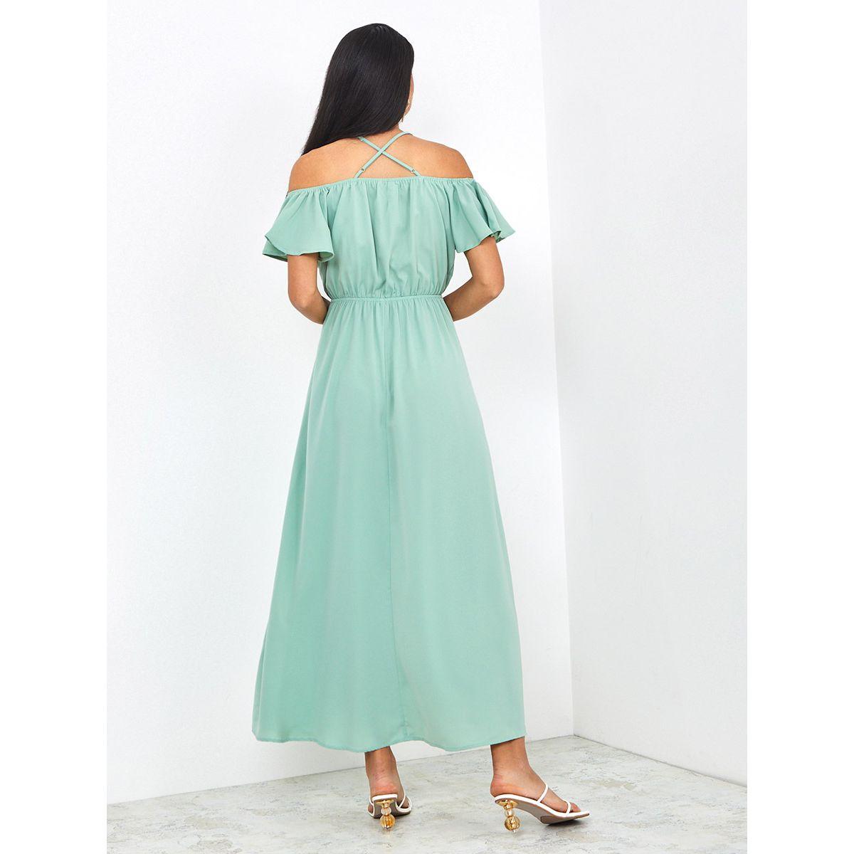 Styli Cold Shoulder Sleeves Wrap Front A-Line Maxi Dress-women-clothing-dresses-image-5