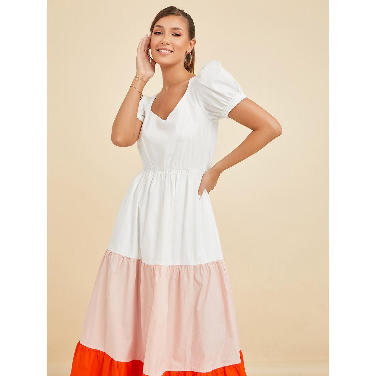 Styli Puff Sleeves Colorblock Tiered Maxi Dress-women-clothing-dresses-image-2