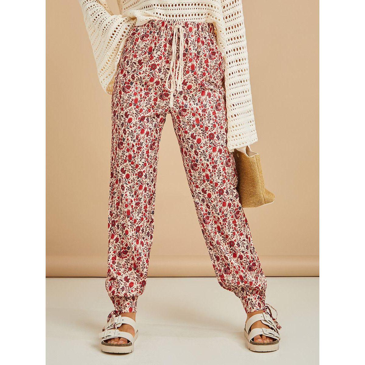 Styli Floral Print Drawstring Waistband Cuffed Pants-women-clothing-bottoms-trousers-image-2