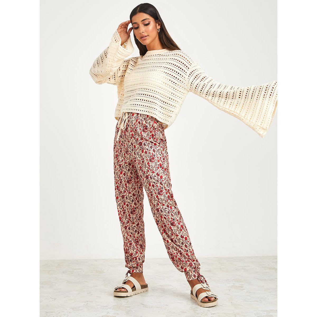 Styli Floral Print Drawstring Waistband Cuffed Pants-women-clothing-bottoms-trousers-image-6