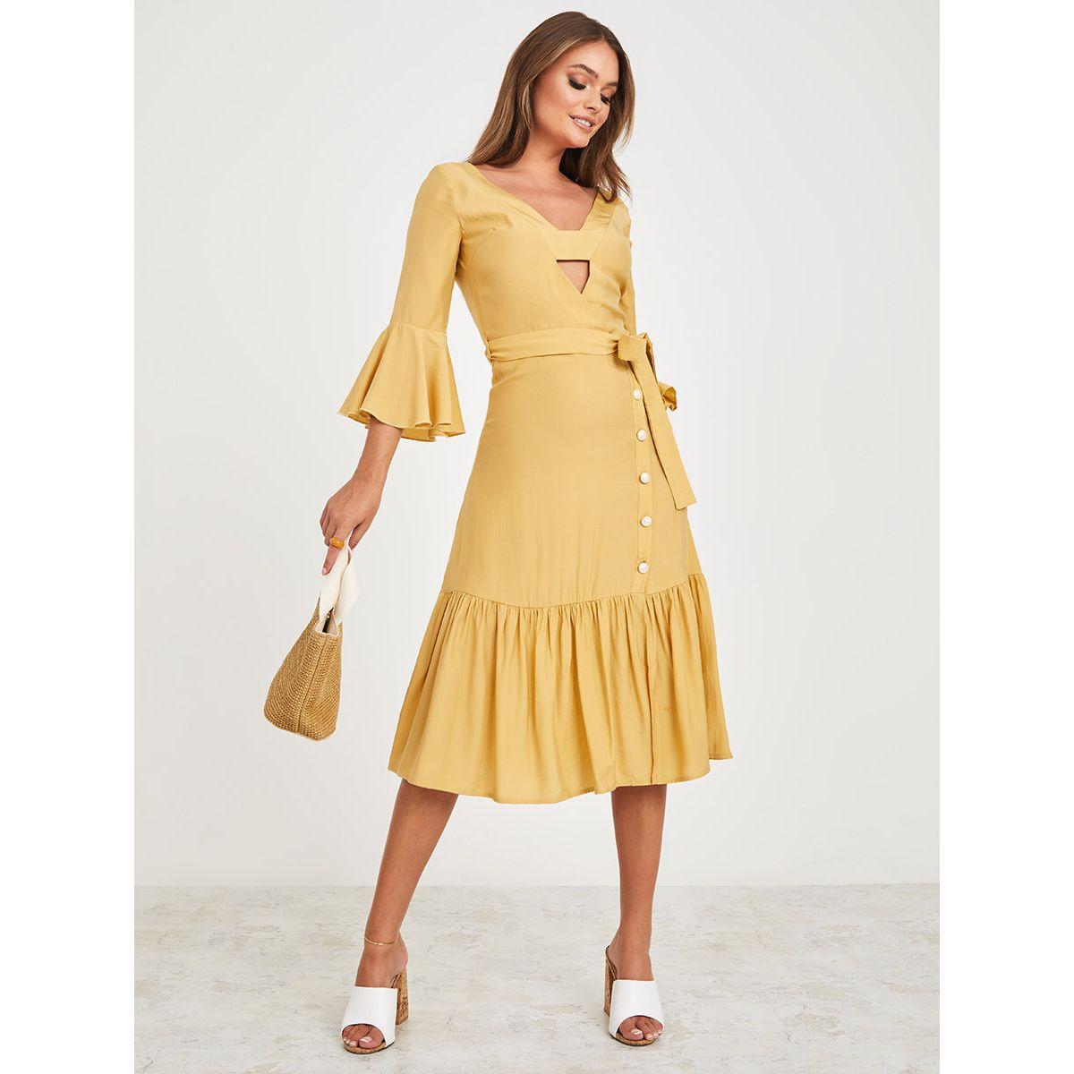 Styli Bell Sleeves Cut-Out Detail A-Line Midi Dress-women-clothing-dresses-image-1