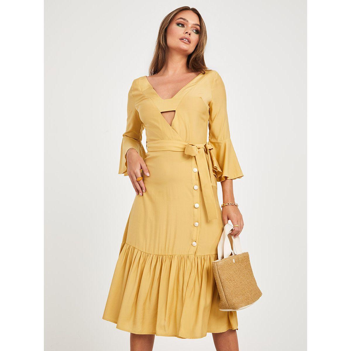 Styli Bell Sleeves Cut-Out Detail A-Line Midi Dress-women-clothing-dresses-image-2